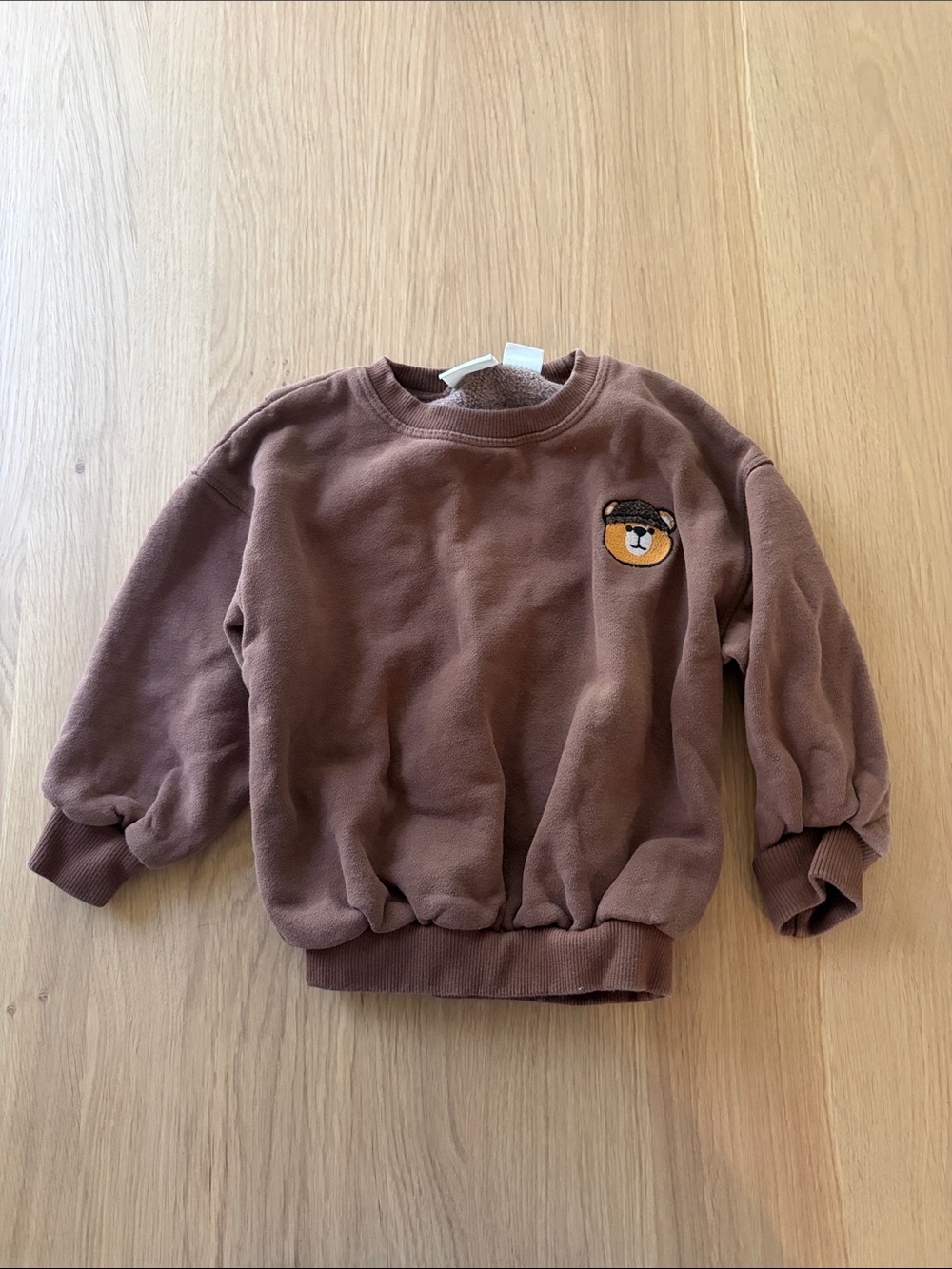 Zara Brown Crewneck Sweatshirt with Bear Patch